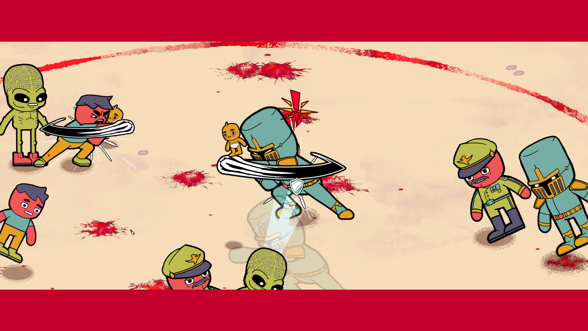 Dudes fighting on a battlefield in How Many Dudes.